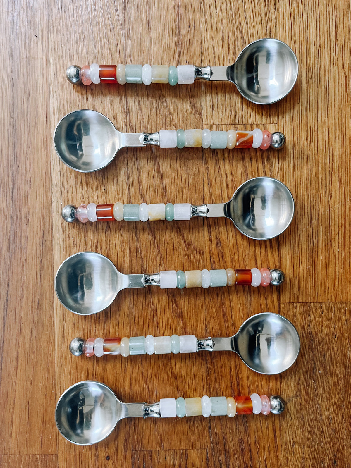 Real Gemstone Coffee Spoon Handmade Dessert Spoon Unique Gift Set of Four (4)