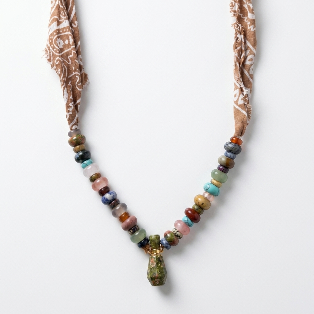 Gemstone beads and vial on a Sunbleached Bandana **Choose Your Water Source**