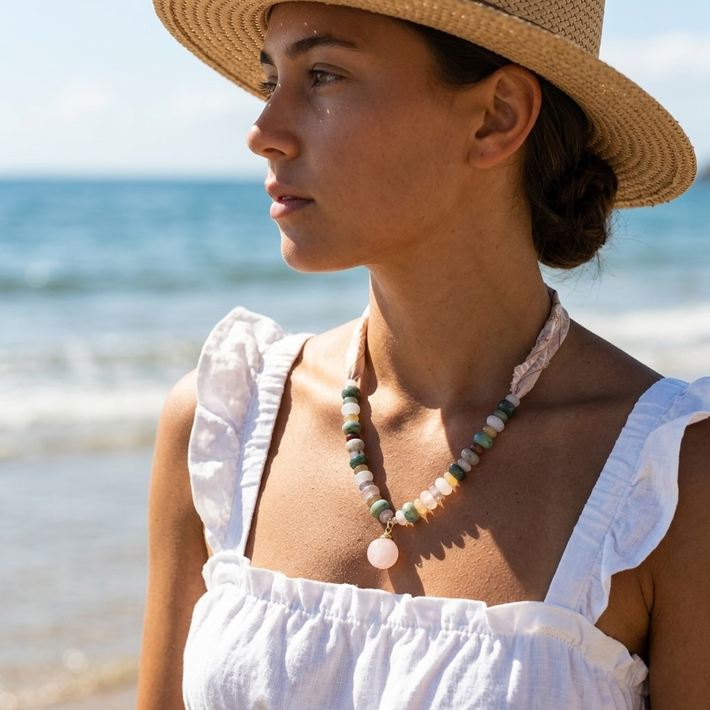 Gemstone beads and vial on a Sunbleached Bandana **Choose Your Water Source**