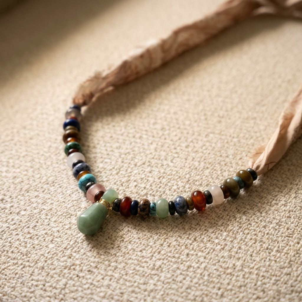 Gemstone beads and jade vial on a Sunbleached Bandana **Choose Your Water Source**