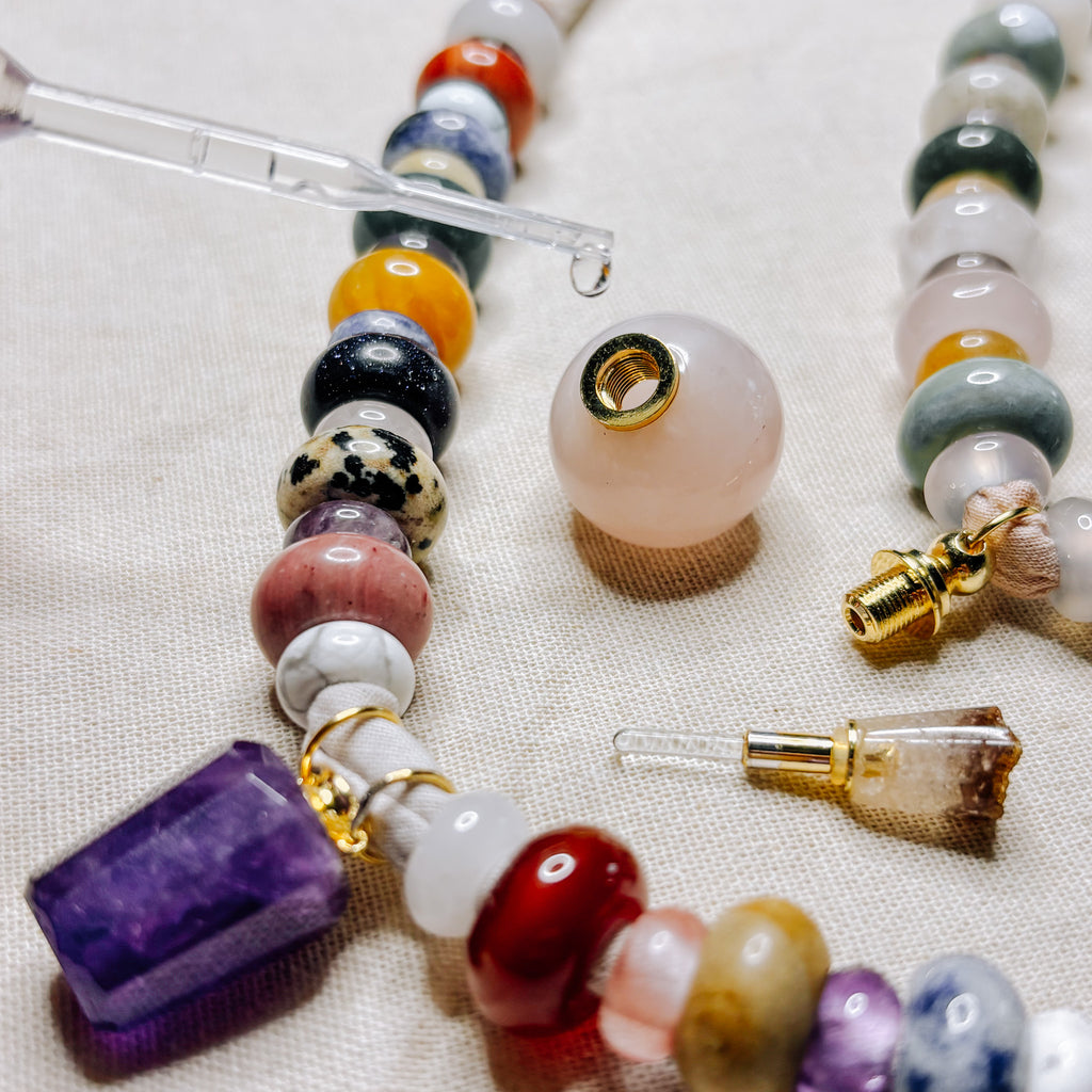 Gemstone beads and jade vial on a Sunbleached Bandana **Choose Your Water Source**